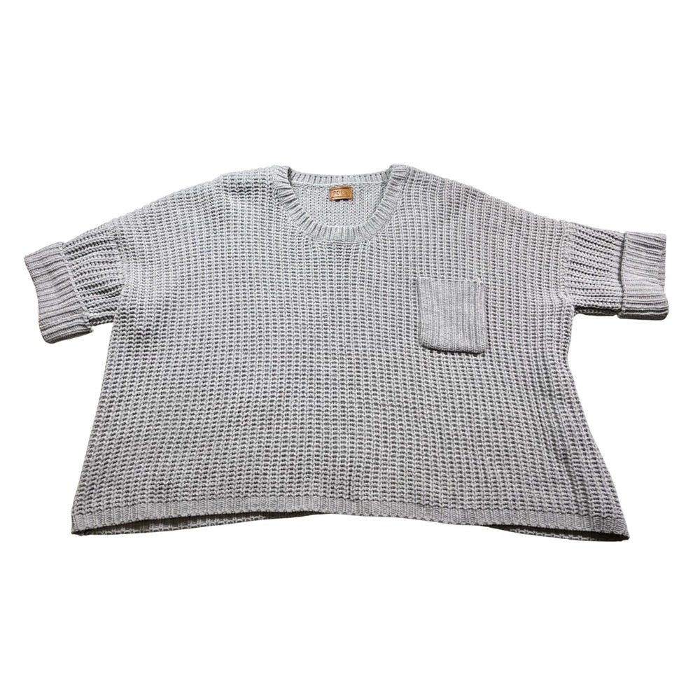 POL Women's Small Gray Chunky Knit Sweater Cozy Oversized Boho Pullover